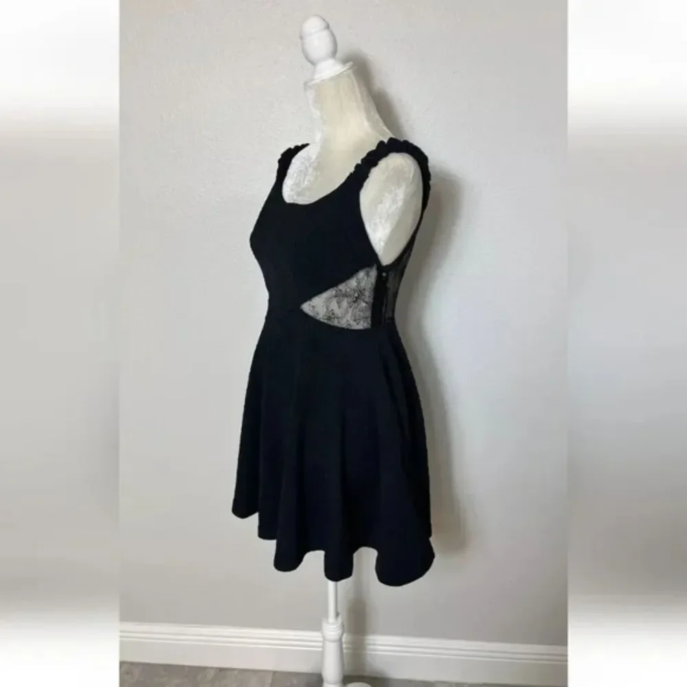 Free People Brooklyn Mini Skater A Line Dress Lace Black Textured Knit New SZ M